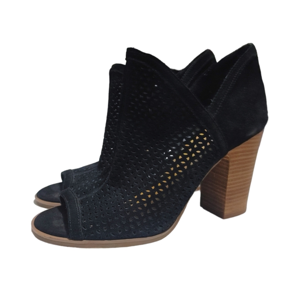 Lucky Brand Black Suede Leather Peep Toe High Heel Bootie Women's Size 9.5 - Picture 3 of 9